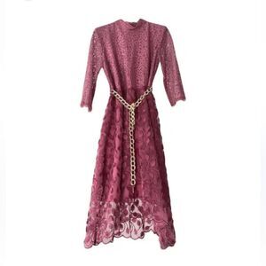 Just Cavalli Pink lace midi cocktail party dress chain belt NWT $600 40 6